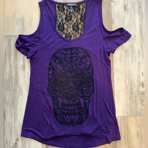 LIKE NEW Midnight Hour long flowy off shoulder skull embellished top size medium